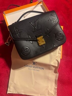 Black LV Embossed Monogram Top Handle Satchel with Gold Hardware